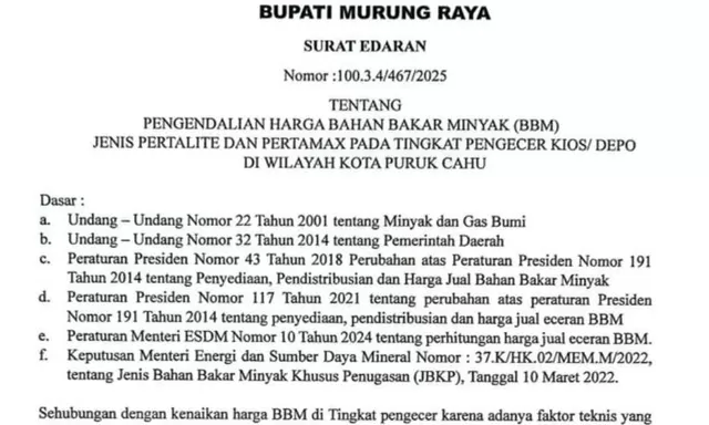 Bupati Murung Raya Keluarkan Surat Edaran Kendalikan Harga BBM di Puruk Cahu