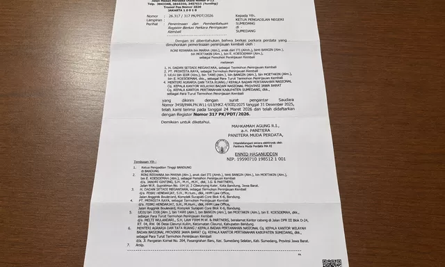 Kuasa Hukum Tunjukan Bukti PK Kedua di MA Masih Berjalan, PN Sumedang Dipertanyakan Usai Cairkan Dana Konsinyasi