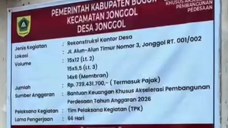Kantor Desa Jonggol Direkonstruksi dengan Anggaran Rp739 Juta dari BKK Akselerasi 2026