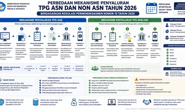 TPG ASN dan Non ASN 2026 Beda Jadwal Cair? Permendikdasmen Nomor 10 Tahun 2026 Ungkap Mekanismenya