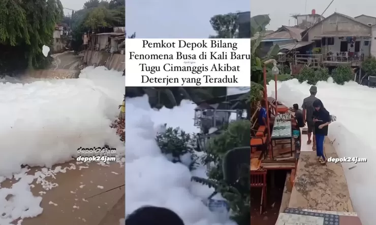 Limbah Busa Setinggi 5 Meter Penuhi Kali Baru Depok, Ini Dugaan Penyebabnya