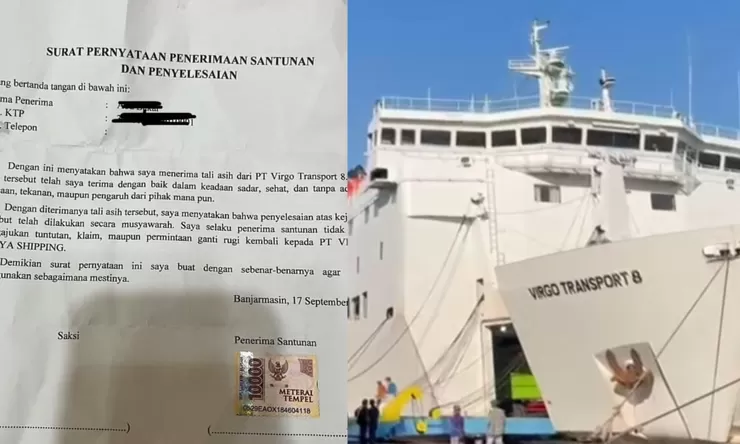 Viral diduga surat pernyataan dari kapal Virgo Transport 8 untuk korban selamat: Santunan Rp500 ribu asalkan tak ajukan tuntutan hukum