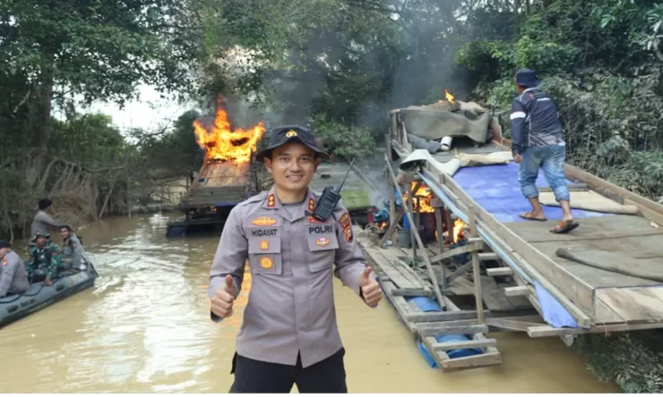 Gempur Tambang Emas Ilegal, 145 Rakit PETI di Batang Kuantan Dibakar  oleh Tim Gabungan TNI - POLRI