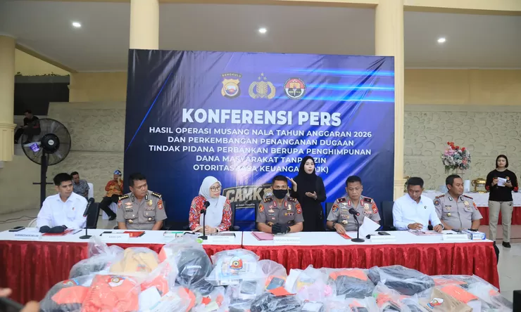 Kapolda Bengkulu Pimpin Konferensi Pers Hasil Operasi Musang Nala 2026 dan Pengungkapan Investasi Bodong
