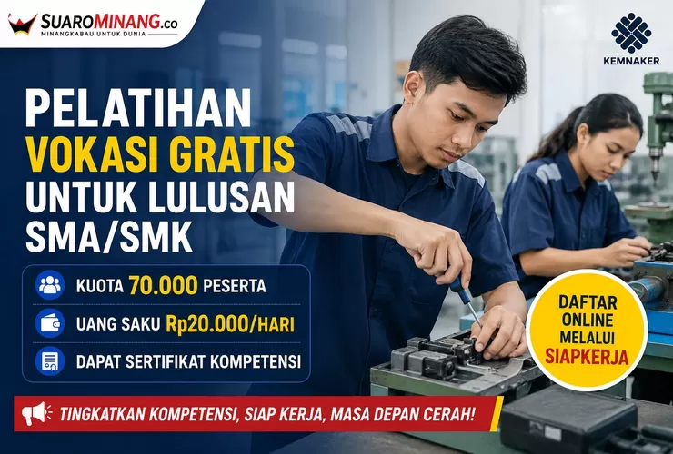 Kemnaker Buka 70 Ribu Kuota Pelatihan Gratis untuk Lulusan SMA/SMK, Peserta Dapat Uang Saku Harian