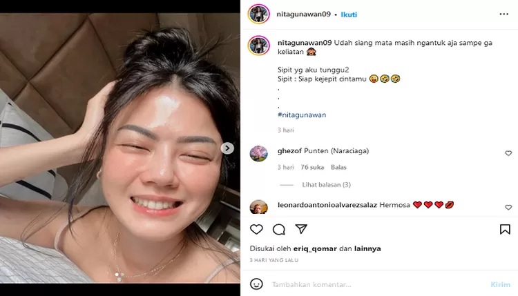 Unggahan Instagram Nita Gunawan yang menggoda netizen