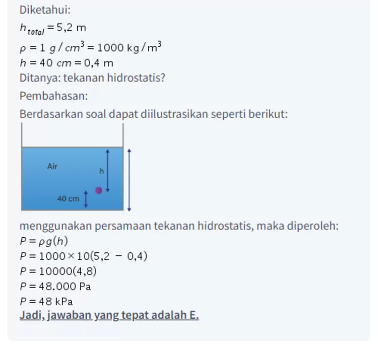 Pembahasan Soal Sebuah Kolam Renang Dalamnya 5 2 M Berisi Penuh Air - Quena