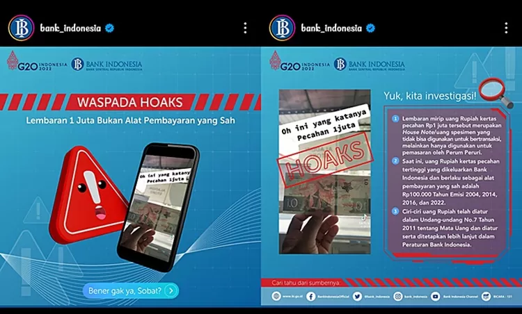 Tanggapan Bank Indonesia atas beredarnya video uang pecahan satu juta rupiah.