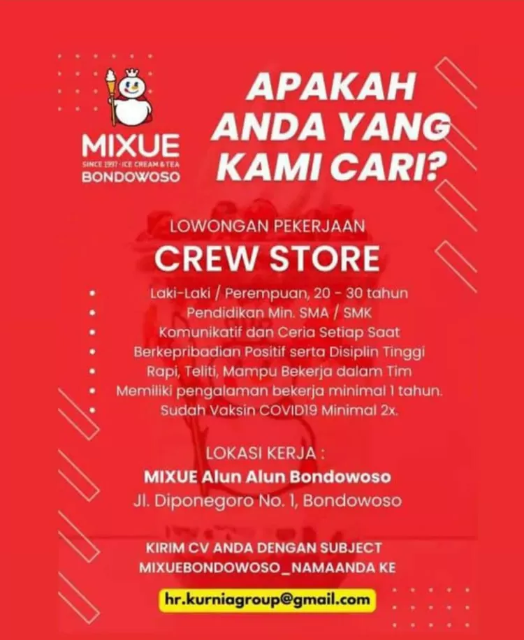 INFO BARU! Mixue Buka Lowongan Kerja Penempatan Di Alun-Alun Bondowoso ...