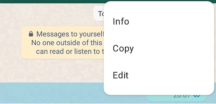 Tampilan pilihan Edit yang tersedia di WhatsApp