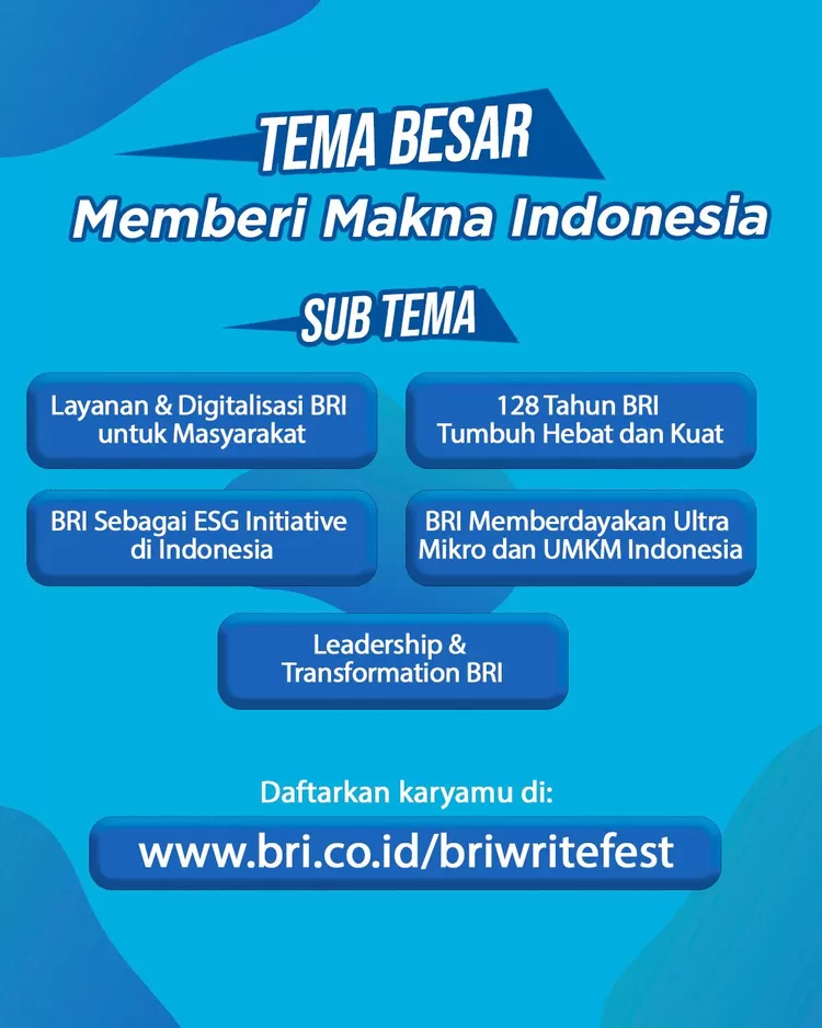 Adapun tema besar &ldquo;Memberi Makna Indonesia&rdquo; pada kompetisi ini terdapat pilihan lima sub tema, di antaranya sebagai berikut:
