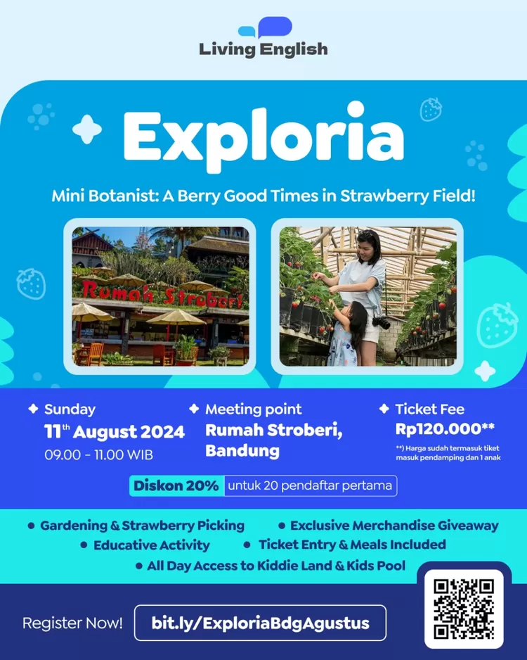Ikuti Mini Botanist di Rumah Stroberi, Bandung! Belajar tanam & petik stroberi sambil asah bahasa Inggris. Seru dan edukatif!