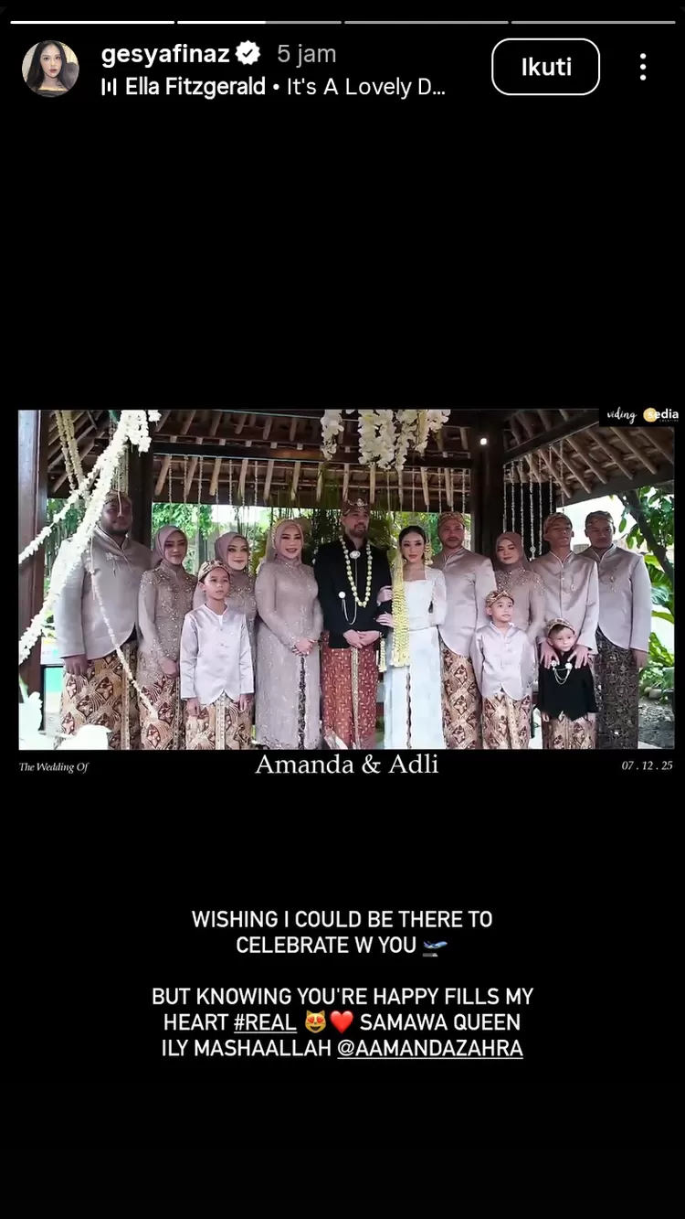 Amanda Zahra menikah dengan Adli pada 7 Desember 2025