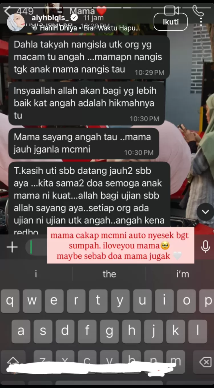 Aya Balqis tunjukkan tangkapan layar pesan dari sang ibu untuk dirinya