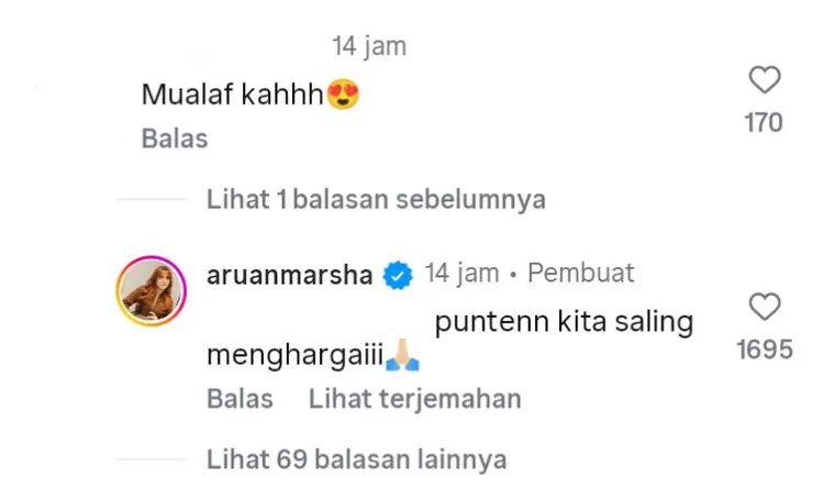Marsha Aruan balas pertanyaan dari netizen soal mualaf