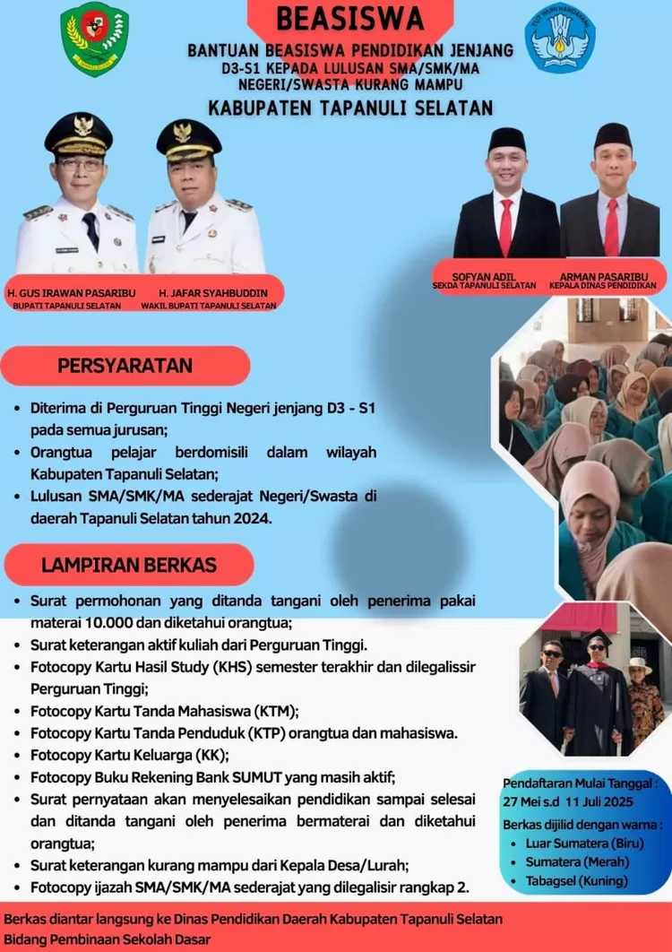 Brosur beasiswa bagi mahasiswa kurang mampu dan berprestasi untuk putra-putri Tapsel. (Realitasonline.id - Ist)
