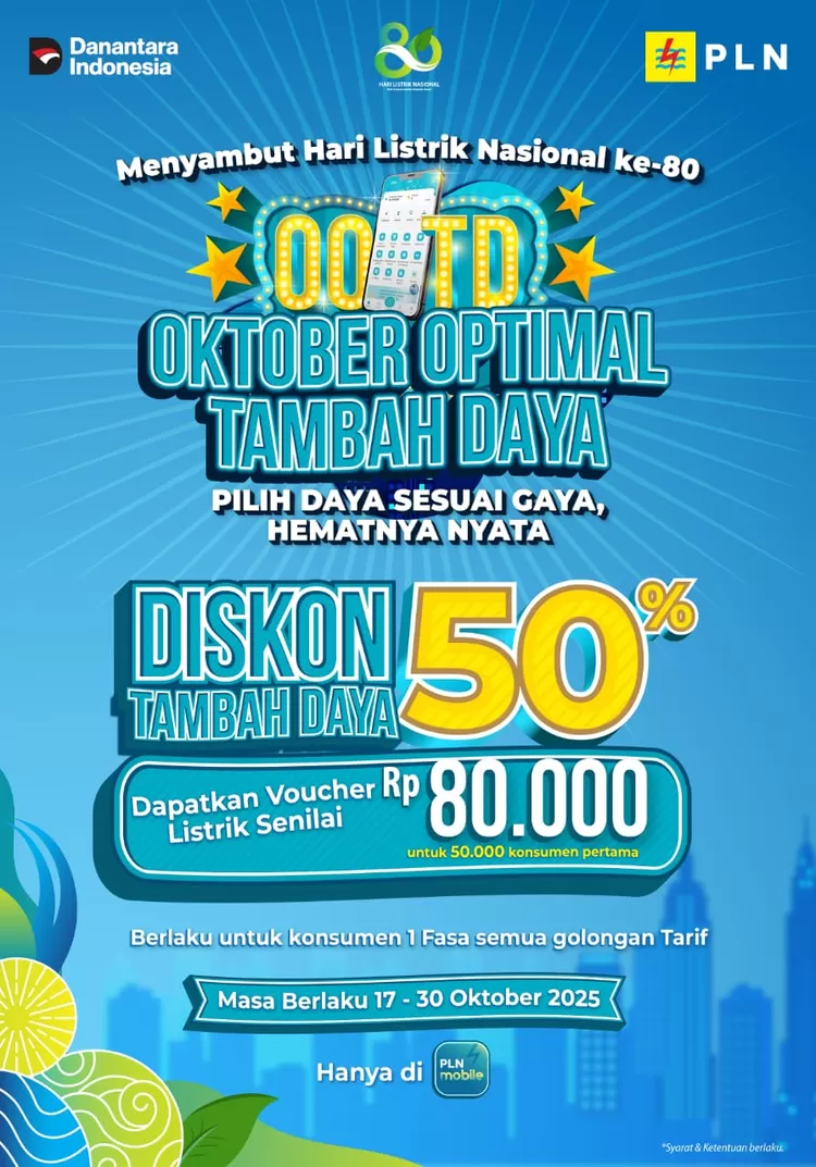 Promo Spesial Hari Listrik Nasional ke-80, Tambah Daya Listrik Diskon 50% (Realitasonline/SS)