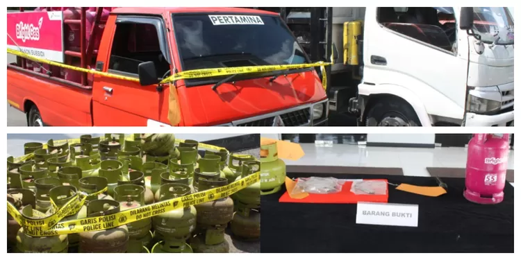 Barang bukti tabung LPG dan kendaraan diamankan dalam kasus penyalahgunaan gas subsidi di Bogor. (Realitasonline.id/Dok)