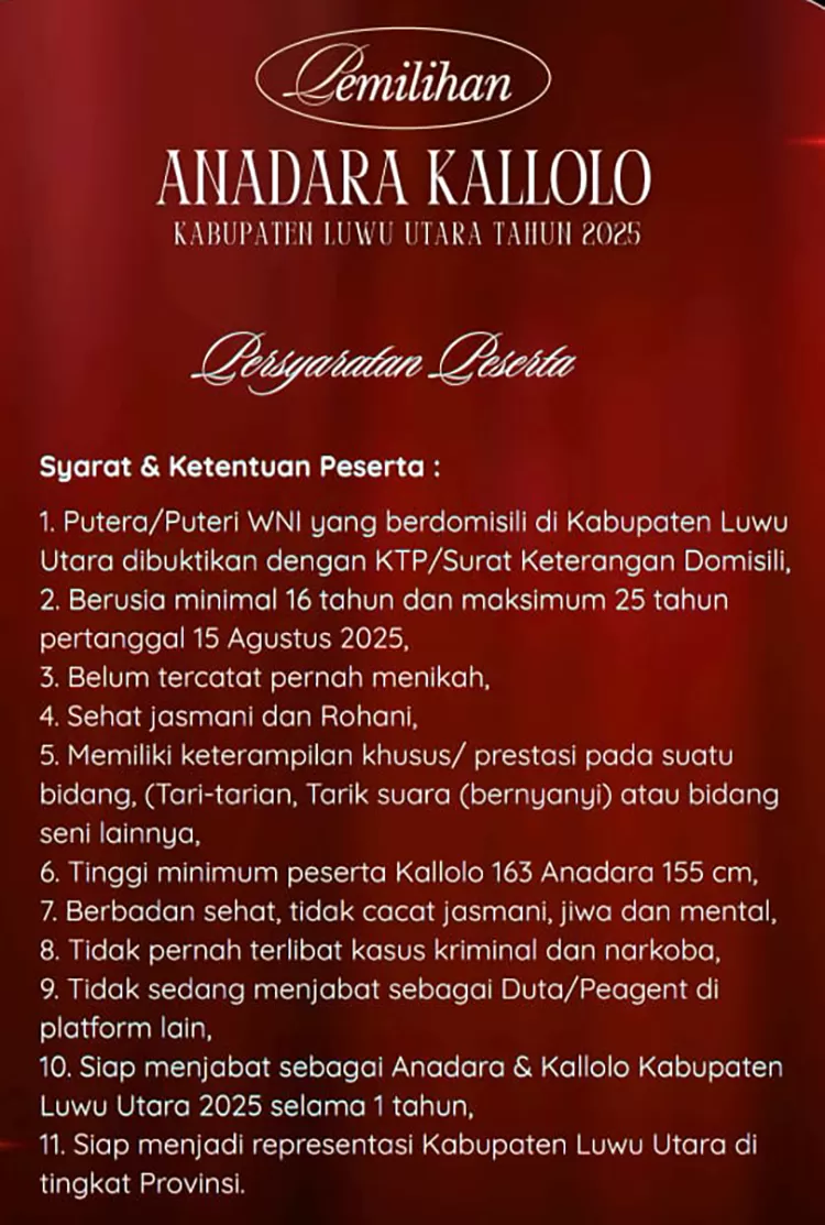 Pemilihan Ana&rsquo;dara dan Kallolo Kabupaten Luwu Utara Warnai Rangkaian HUT ke-80 RI