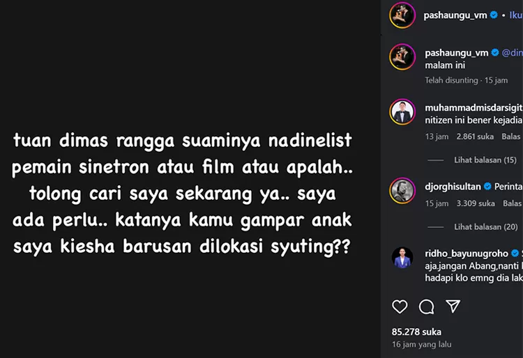 Kemarahan Pasha Ungu Terhadap Dimas Anggara yang Diduga Tampar Kiesha Alvaro. Foto: Instagram/pashaungu_vm.