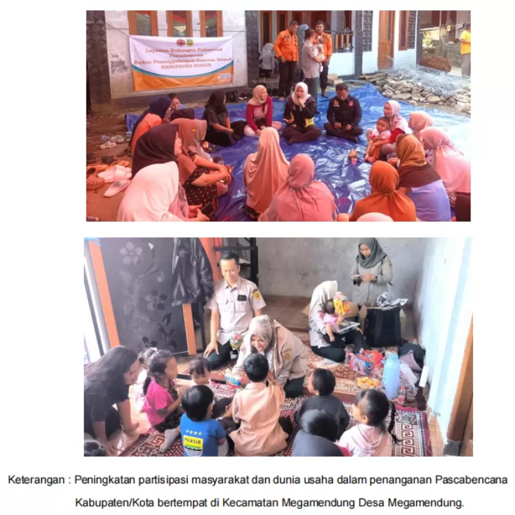Peningkatan partisipasi masyarakat dan dunia usaha dalam penanganan Pascabencana   Kabupaten/Kota bertempat di Kecamatan Megamendung Desa Megamendung.