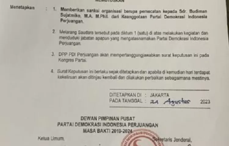 Budiman Sudjatmiko Dipecat Dari Anggota PDI Perjuangan. Surat Diterima ...