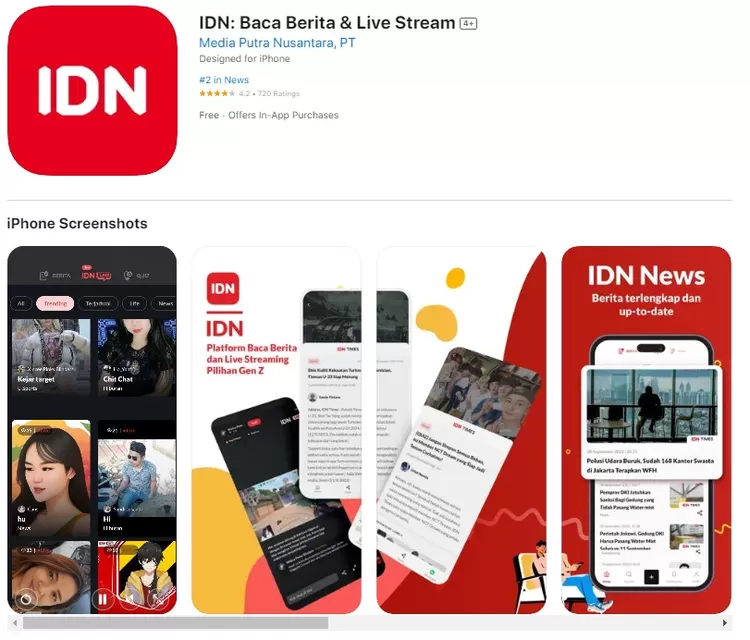 Download IDN Live visa Google Play Store atau AppStore