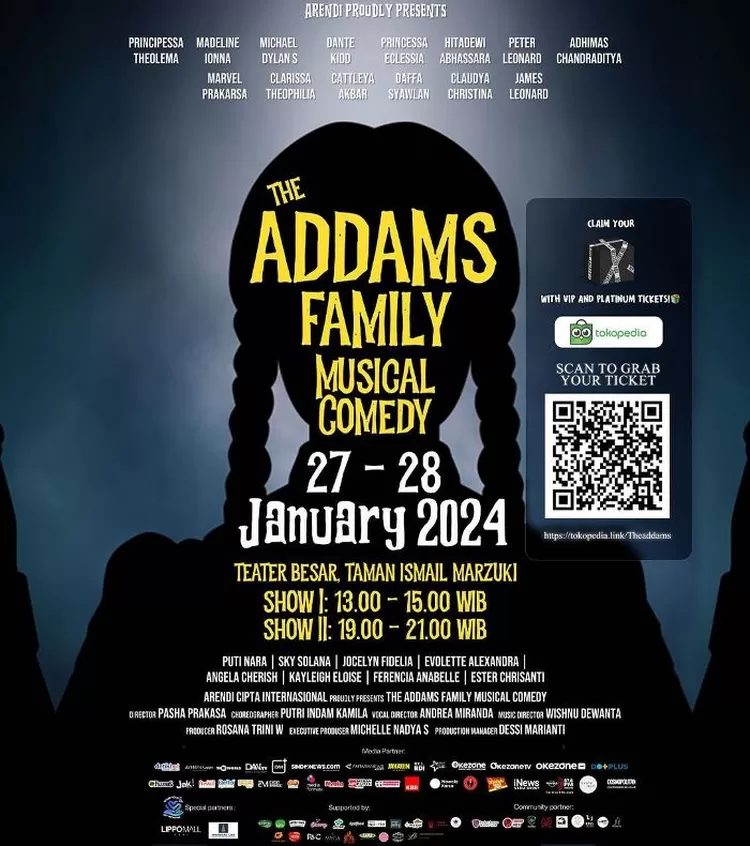 The Addams Familuy Musical Comedy yang akan digelar Arendi di Taman Ismail Marzuki tanggal 27-28 Januari 2024.