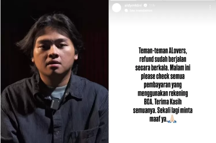 Kolase foto Aldy Maldini dan ungkapoan permintaan maafnya melalui Instagram Story. 