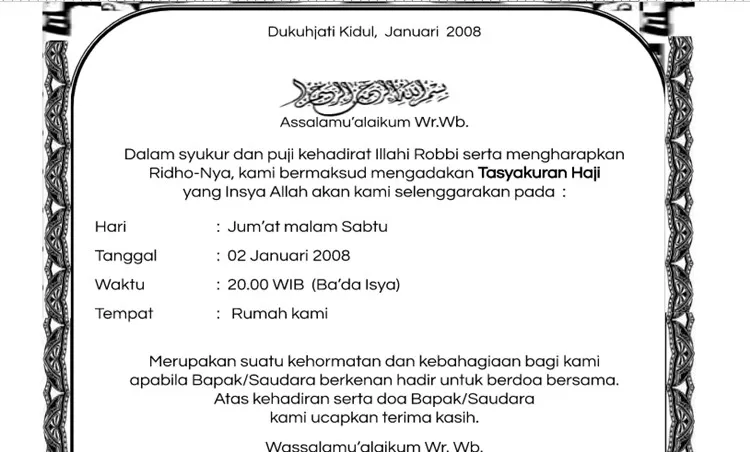 Contoh Undangan Walimatussafar Haji, Bisa Diedit Pakai MS Word, Ada Doa ...