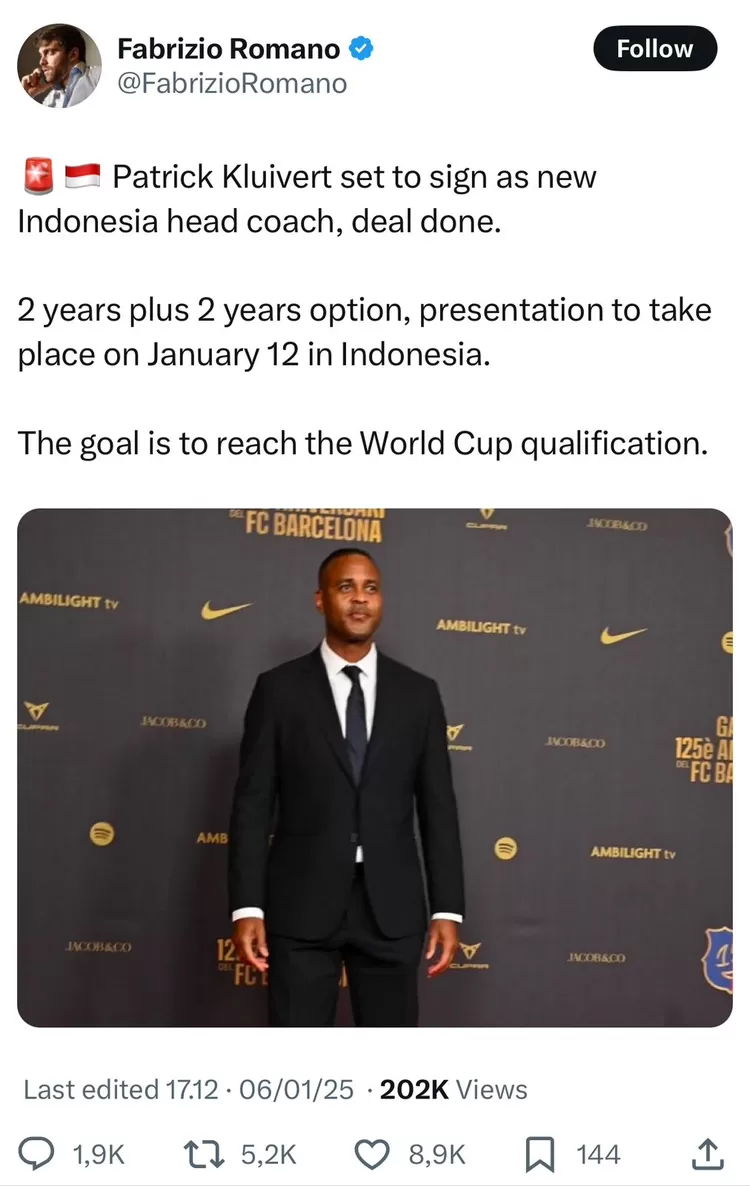 Postingan Fabrizio Romano