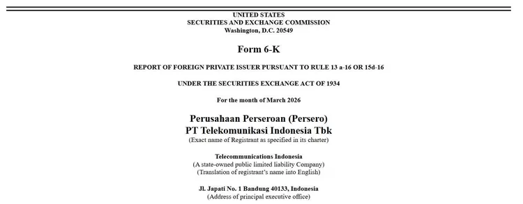 Tangkapan layar Form-6K yang disampaikan kepada Securities and Exchange Commission. (f: istimewa)