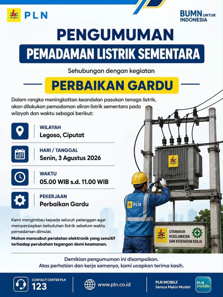 Poster Pengumuman Pemadaman Listrik Sementara (Unggahan dari akun x.com @ferizandra)