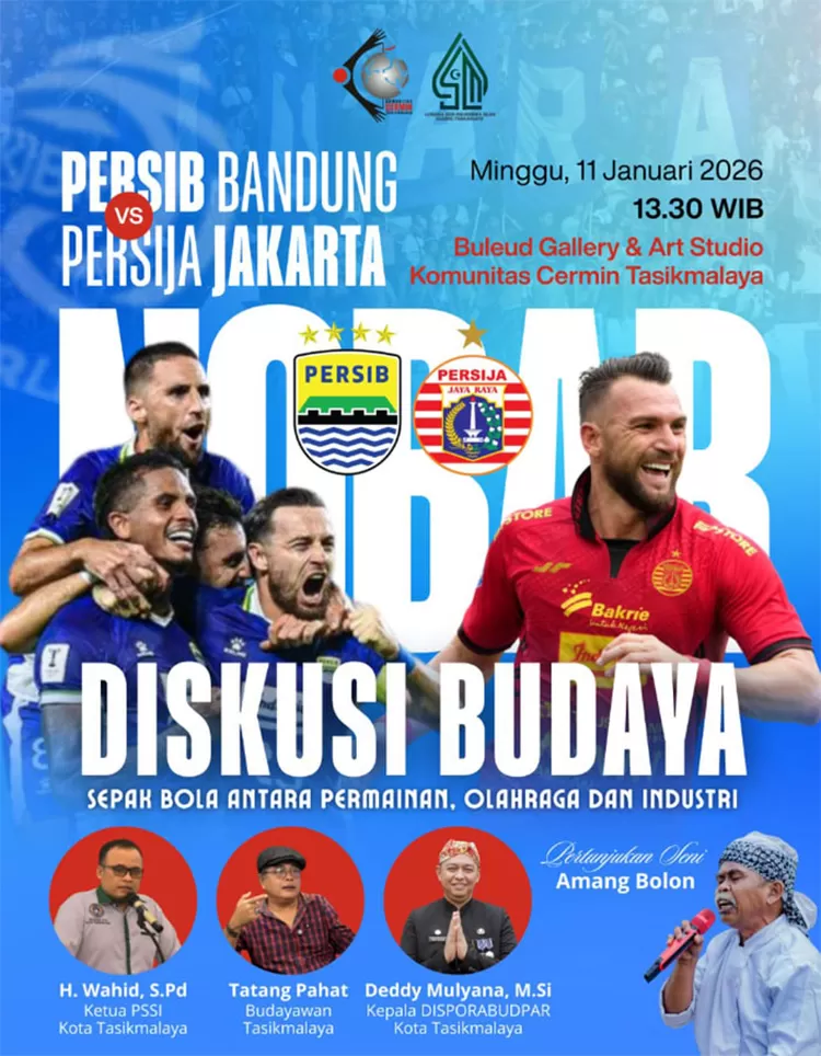 Komunitas Cermin Tasikmalaya dan LSMI HMI Cabang Tasikmalaya mengemas laga el classico dalam diskusi budaya reflektif di Buleud Gallery, pada Minggu, 11 Januari 2026.