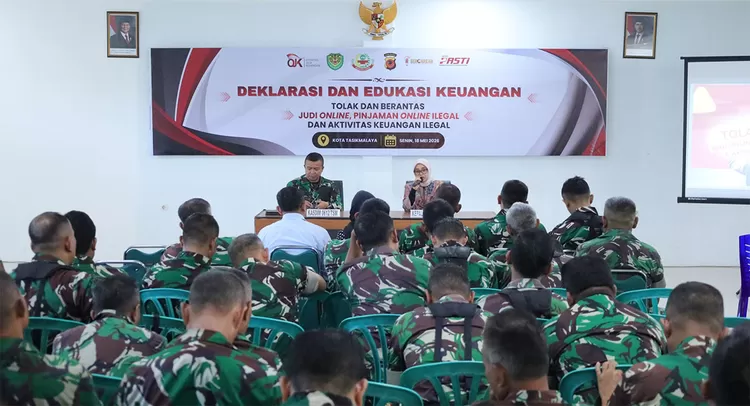 Deklarasi dan edukasi keuangan, tolak dan berantas judi online, pinjol ilegal dan aktivitas keuangan ilegal, antara Kodim 0612/Tasikmalaya dan OJK bertempat di Aula Markas Kodim 0612/Tasikmalaya, Senin (18/5/2026).