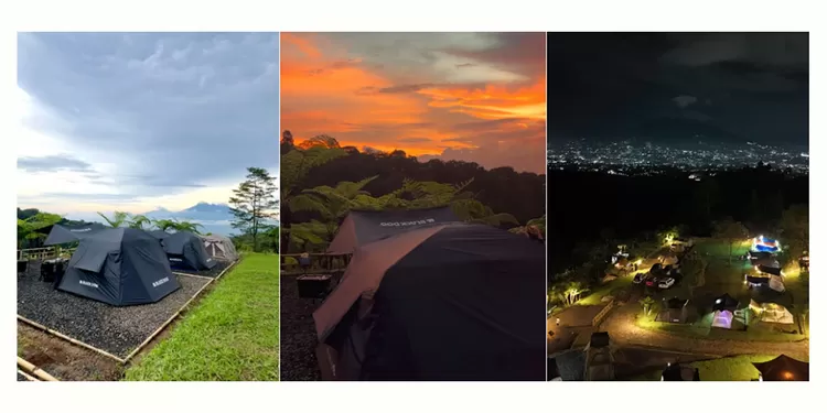 Saat malam tiba, El Mande Camping Ground di Bogor menyuguhkan gemerlap citylight yang memukau dengan latar Gunung Salak.  
