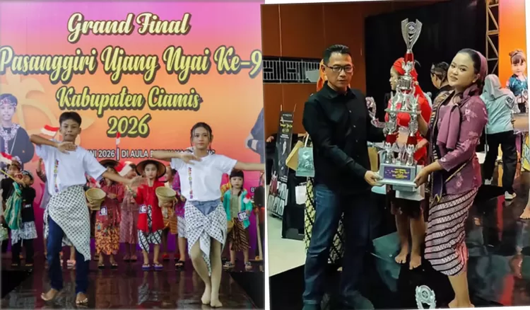 Kepala Dinas Pariwisata Kabupaten Ciamis, Heryan Rusyandi, dalam pelaksanaan Pasanggiri Ujang Nyai 2026 sebagai upaya pelestarian budaya Sunda dan pembinaan generasi muda Ciamis, Minggu, 7 Juni 2026