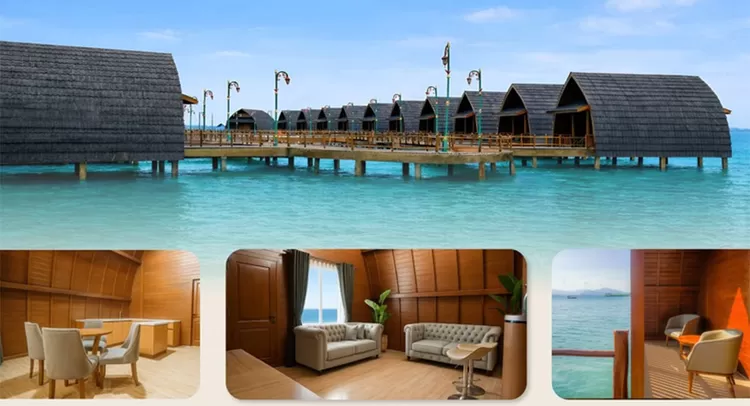 Pulau Lima Serang menghadirkan pengalaman staycation di Banten dengan villa di atas laut, pantai berpasir putih, dan panorama sunset yang memanjakan mata.  