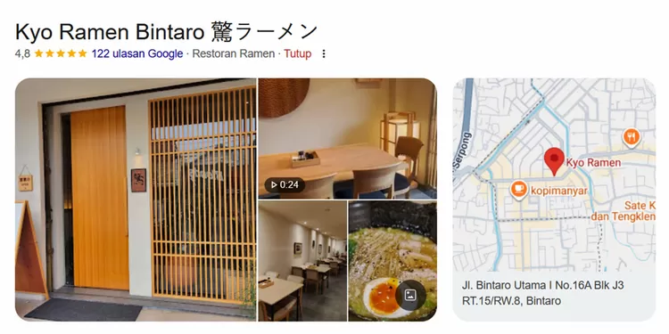 Kyo Ramen menawarkan tori ramen khas Kyoto dengan kaldu ayam yang dimasak selama enam jam. Cocok bagi pencinta ramen autentik di Bintaro. 