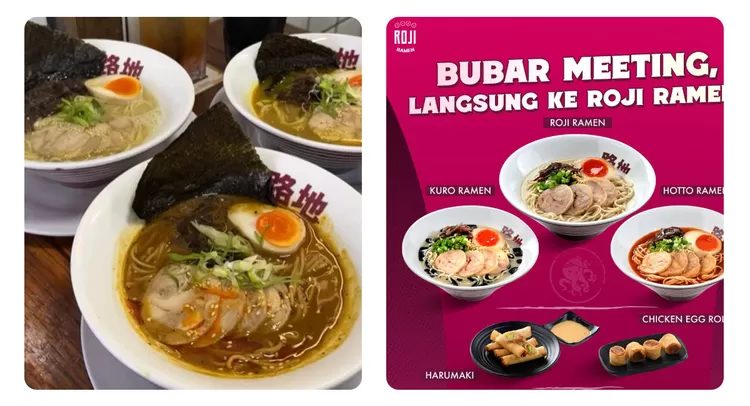 Roji Ramen menyajikan ramen halal dengan kuah kental dan cita rasa gurih. Hoto Ramen serta Kare Ramen menjadi menu andalan yang wajib dicoba.  