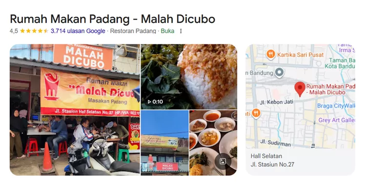 Rumah Makan Malah Dicubo menjadi tempat makan nasi Padang di Bandung yang terkenal dengan rendang, ayam balado, dan dendeng sambal hijau.  