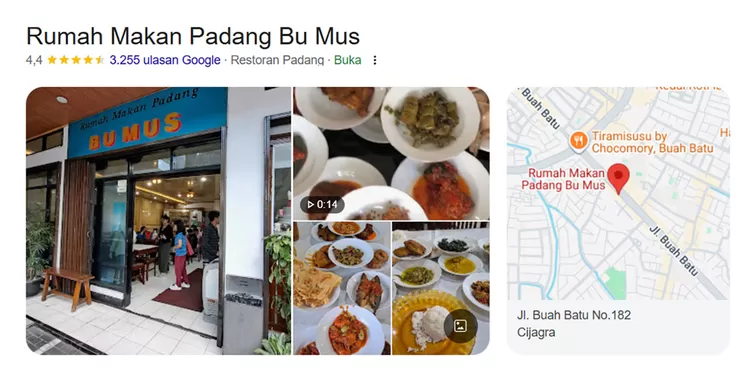 Rumah Makan Padang Bu Mus terkenal dengan ikan tongkol tauco bercita rasa autentik. Cocok bagi pencinta nasi Padang di kawasan Buah Batu Bandung.    