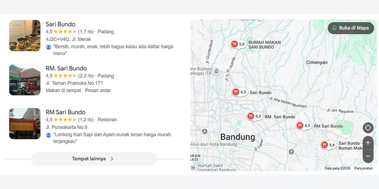 Sari Bundo menghadirkan beragam menu nasi Padang favorit, termasuk ayam balado yang kaya rempah dan menjadi andalan pencinta kuliner Minang di Bandung.    