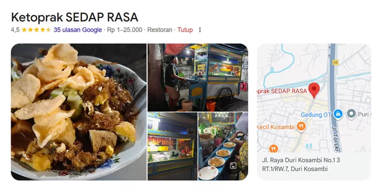 Ketoprak Sedap Rasa di Taman Semanan Indah, Jakarta Barat, menawarkan racikan bumbu kacang khas dan telur dadar yang wajib dicoba pencinta kuliner Betawi.