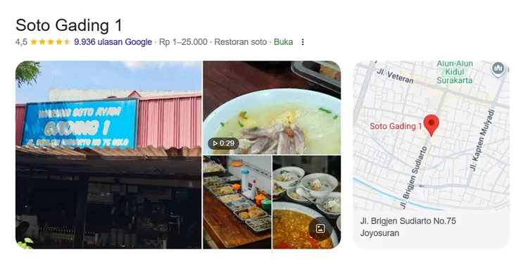 Soto Gading merupakan kuliner legendaris Solo dengan kuah bening dan kaldu ayam gurih. Lengkapi dengan sate paru, empal, dan sambal. 