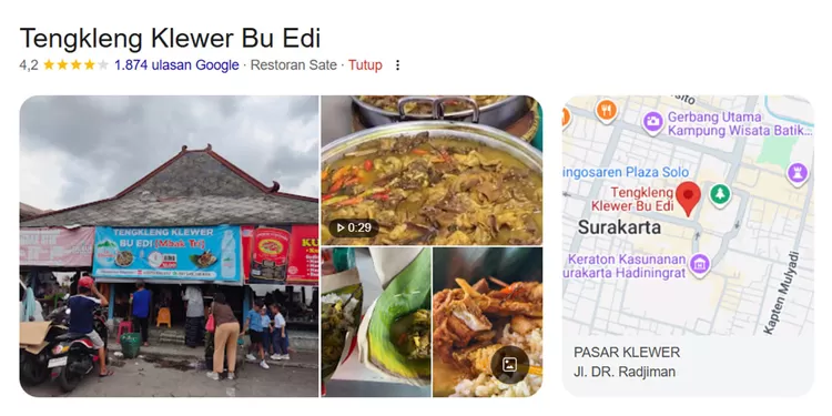Tengkleng Klewer Bu Edi menawarkan kuliner legendaris Solo dengan kuah gurih pedas dan potongan tulang kambing yang nikmat disantap langsung.