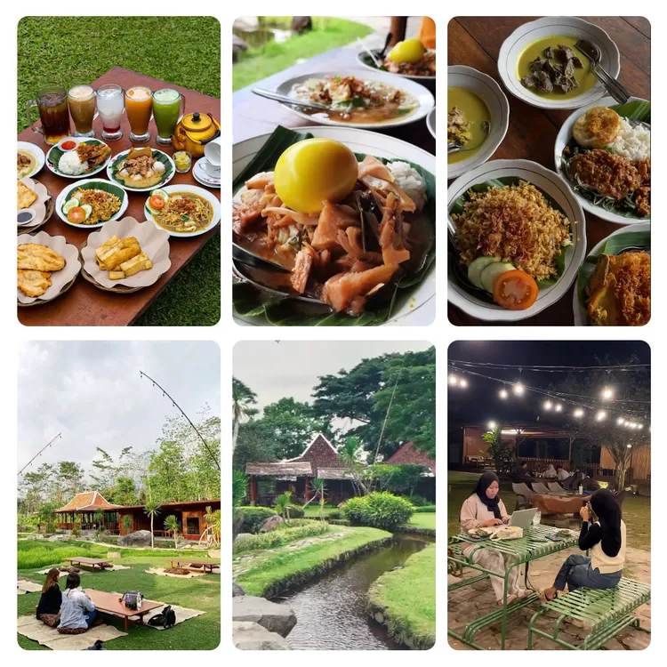 Waroeng Watoe Gadjah menawarkan tempat makan keluarga di Jogja dengan suasana hijau dan aliran sungai. Wader goreng dan sambal terasi wajib dicoba.  