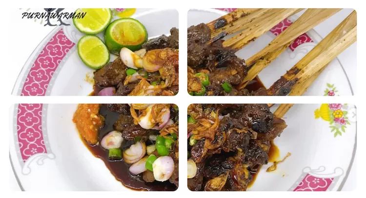 Sate Purnawarman di Kebayoran Baru menawarkan potongan daging tebal dengan tekstur lembut, saus kacang gurih manis, serta pilihan sate kambing.  