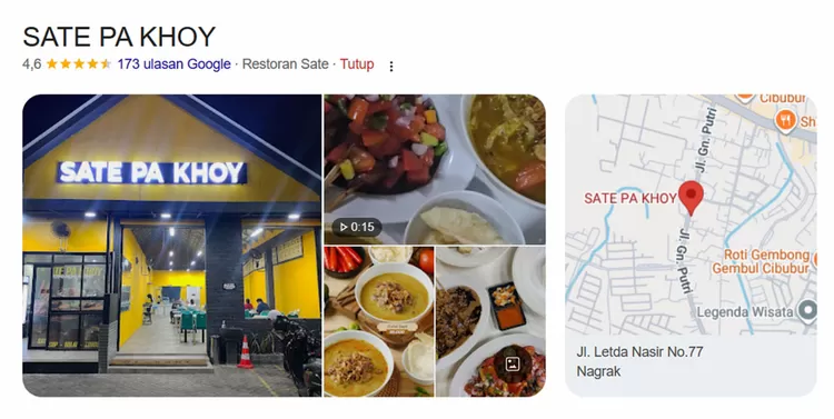 Sate Pa Khoy berada di lokasi strategis, Jalan Letda Natsir Nomor 77, Cikeas, Nagrak, Gunungputri, Bogor, dekat Polri Cikeas dan Jalan Cibubur.