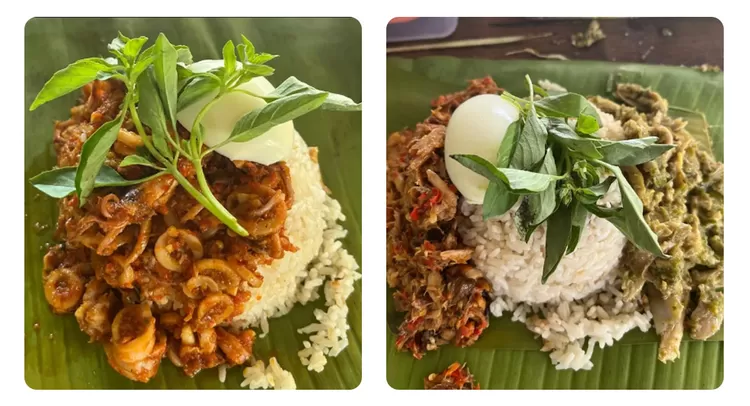 Liwet Bakar Derajat di Ciledug menyajikan nasi liwet dengan aroma rempah yang kuat. Pilihan isian beragam, harganya mulai Rp19.000.  